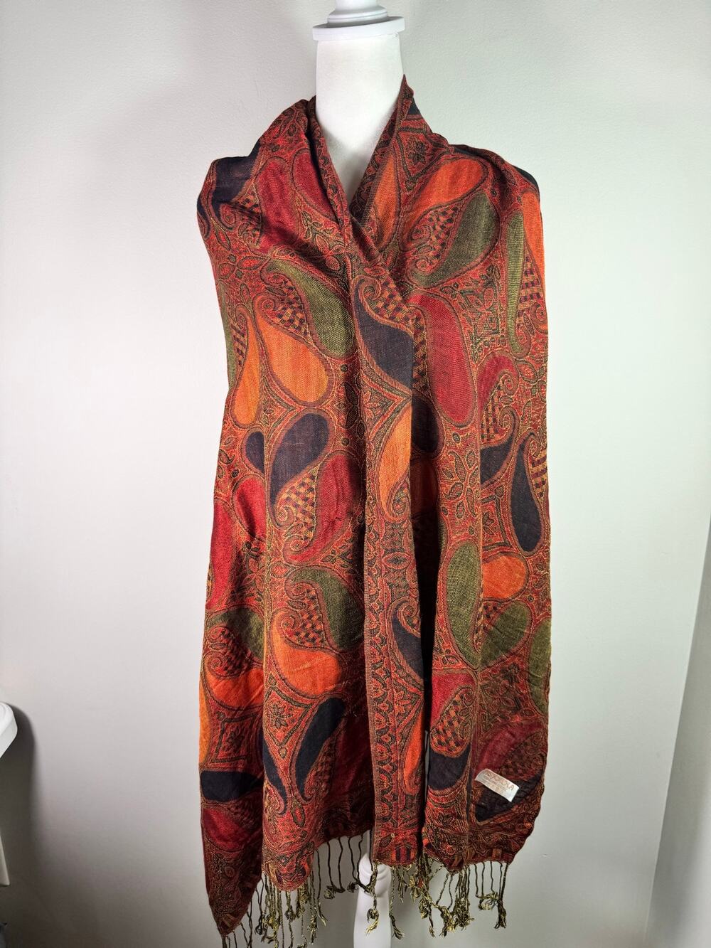 Large Pashmina Silk Scarf Shawl Wrap Fringe Paisley Fall